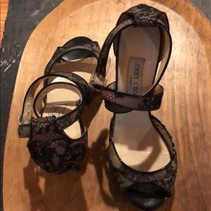 JIMMY CHOO Black Floral Lace Pointed Pumps